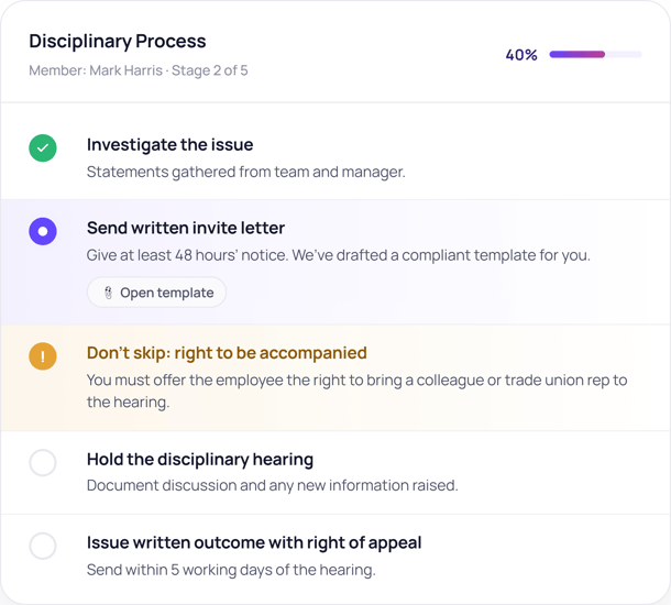 AI Assistant - process-tracker showing a disciplinary process