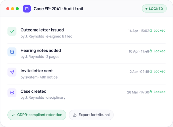 Employee relations - audit-trail image showing a complete audit record