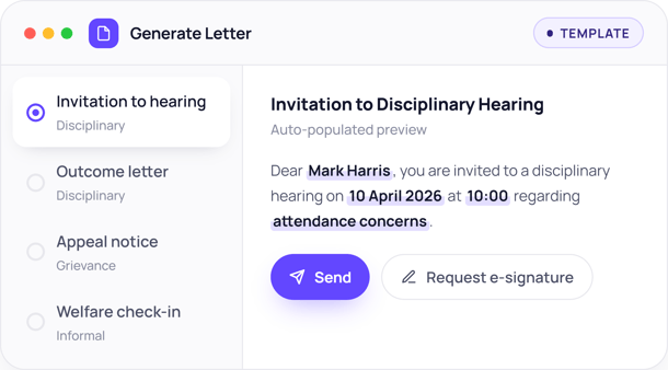 Employee relations - letter-templates invitation to hearing