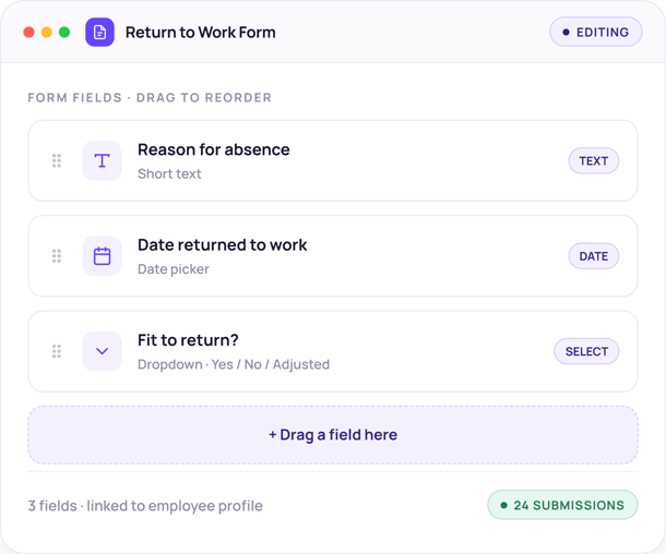 Forms feedback - form-builder showing a Return to work form