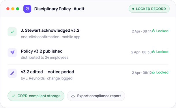 HR Policies - compliance-audit showing a Disciplinary Policy