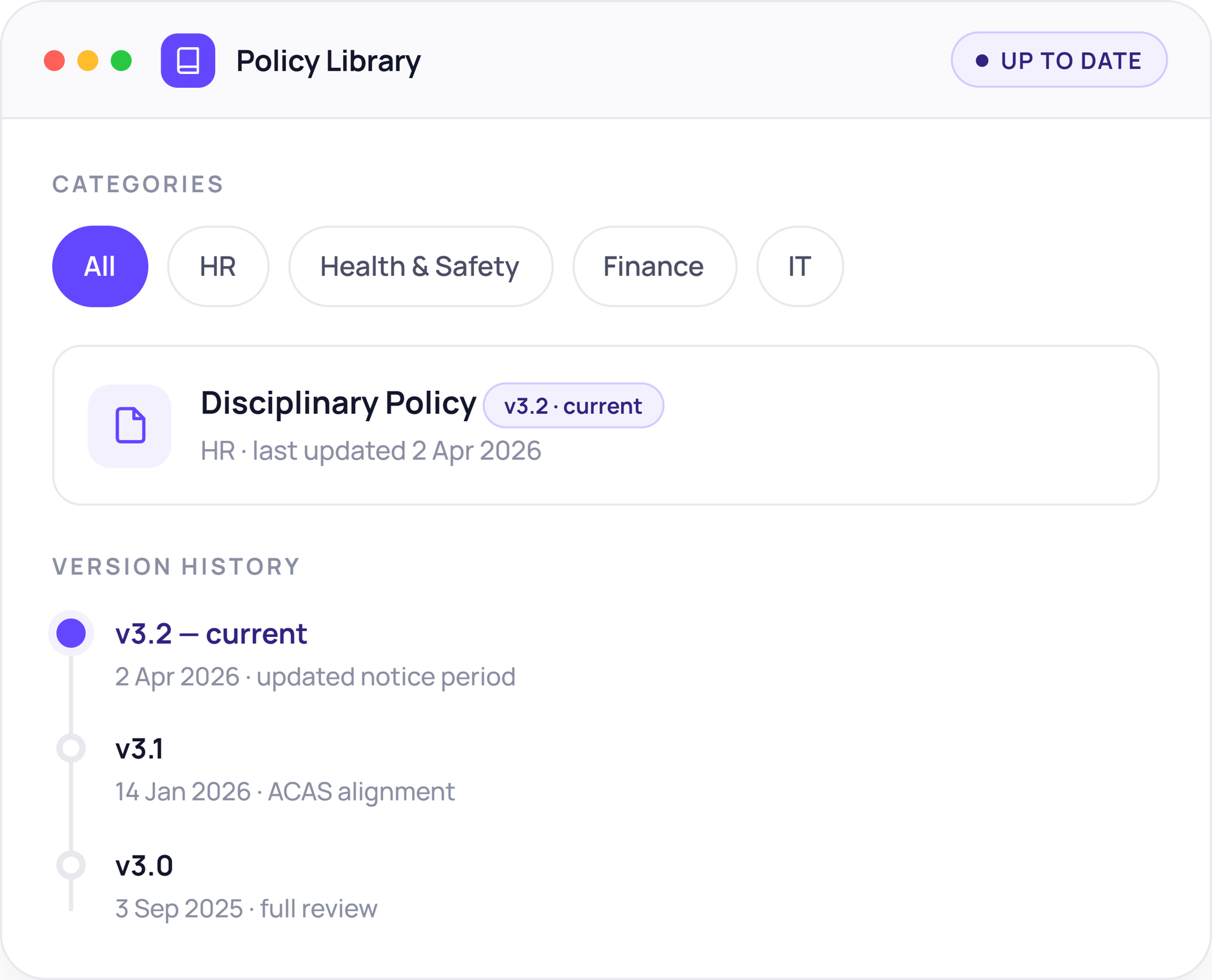 HR Policies - library-versions displaying Disciplinary Policy