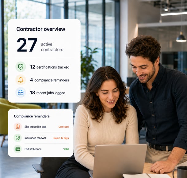 Contractor overview dashboard showing active contractors and compliance tracking