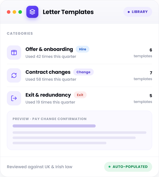 Letters and Documents - template-library categories displayed