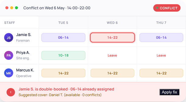 Rotas and Scheduling - conflict-alert on Wed 6 May