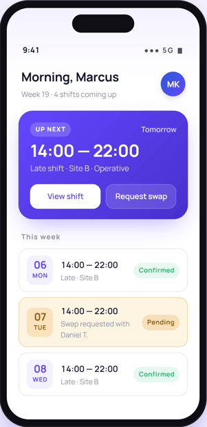 Rotas and Scheduling - shifts-mobile dashboard