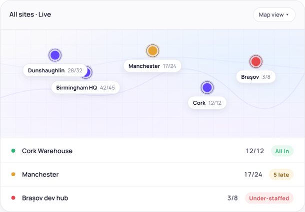 Time tracking - all-sites-map showing the sites live