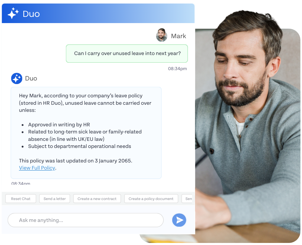 Ask Duo HR Duo Leave AI Assistant Ask Duo HR Duo Leave AI Assistant