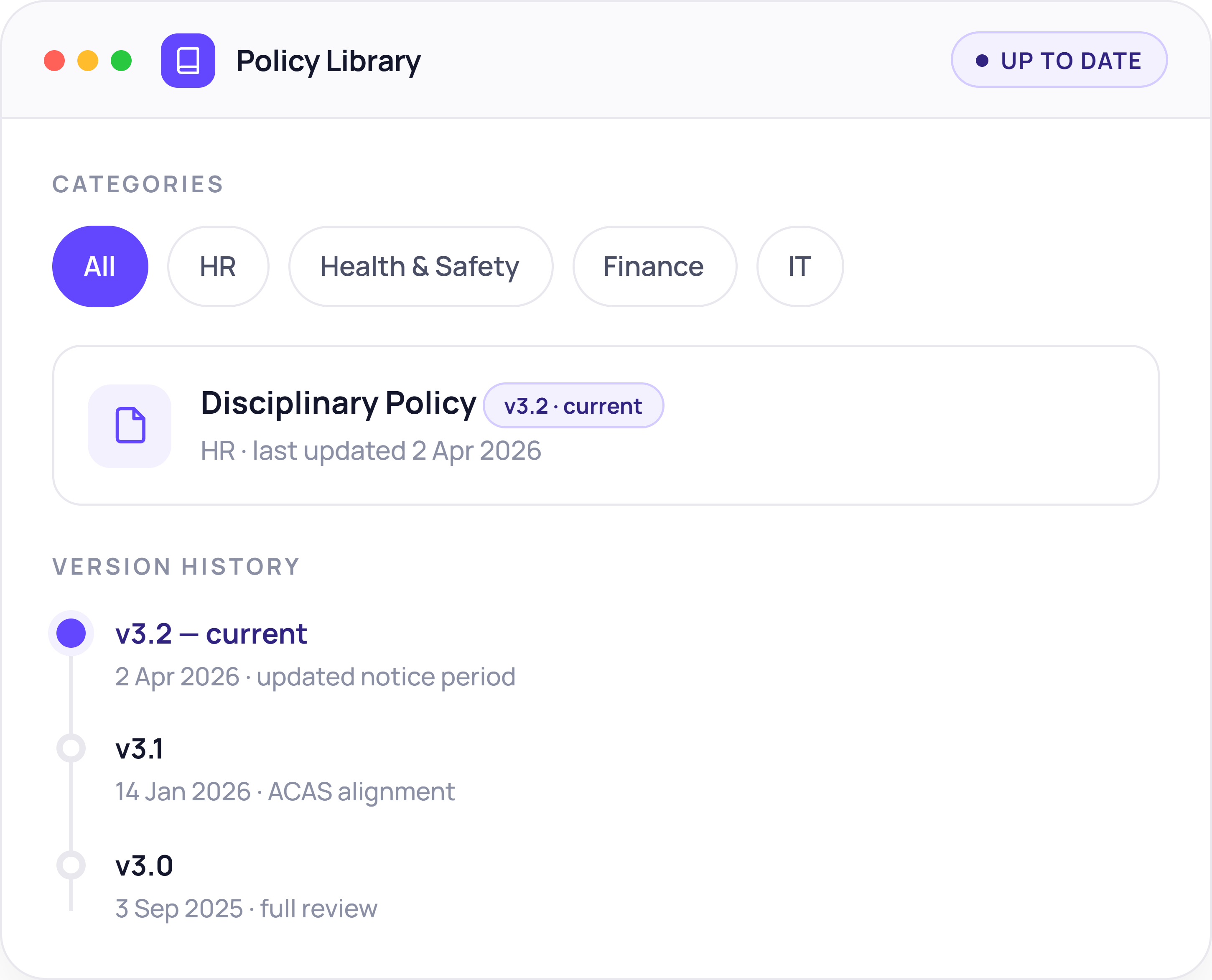 HR Policies - library-versions displaying Disciplinary Policy