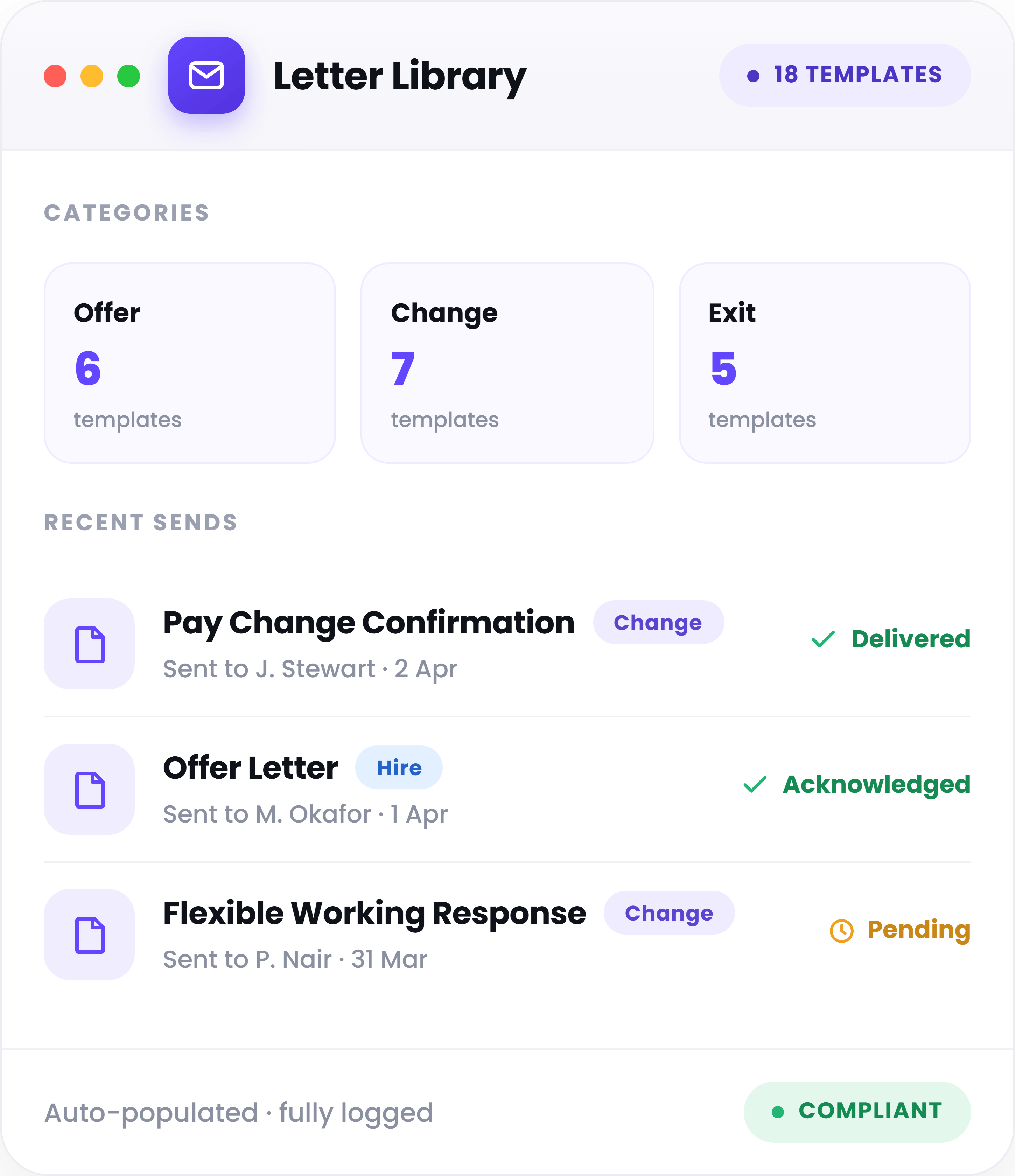Letters and Documents - letter-library displaying a Library dashboard