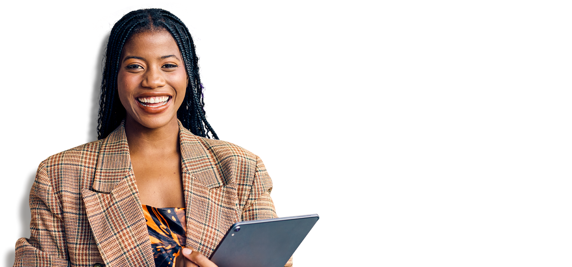 Hero banner showing HR software demo CTA and smiling professional
