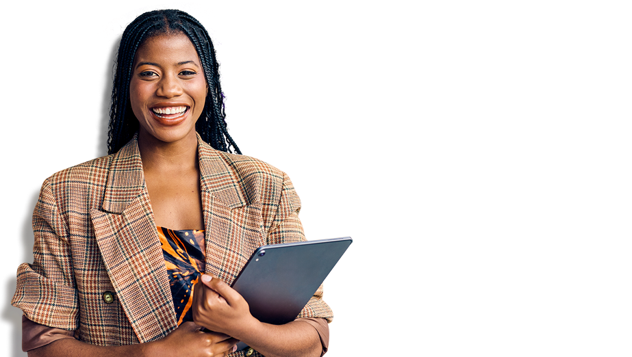 Hero banner showing HR software demo CTA and smiling professional