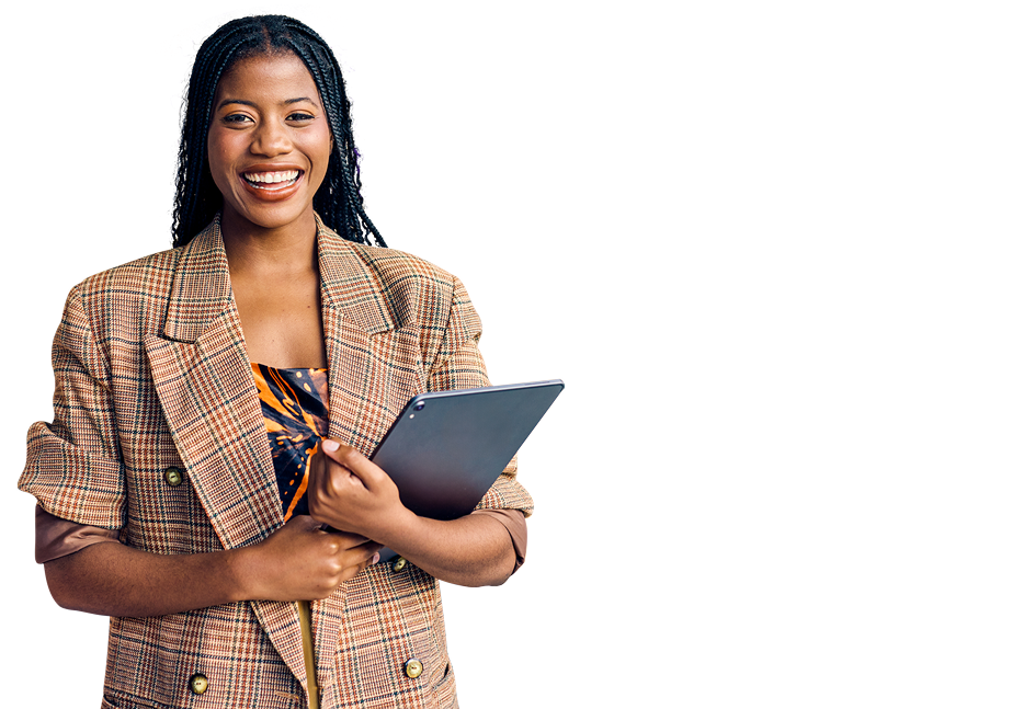 Hero banner showing HR software demo CTA and smiling professional